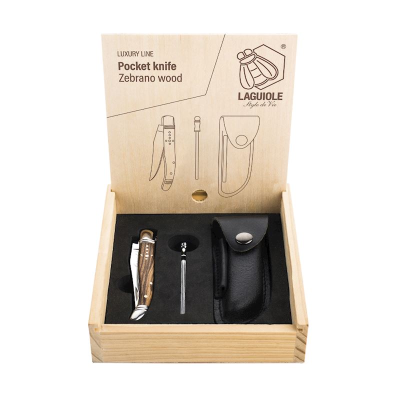 Luxury Line Taschenmesser Zebranoholz mit Lederhülle kaufen Würzburg