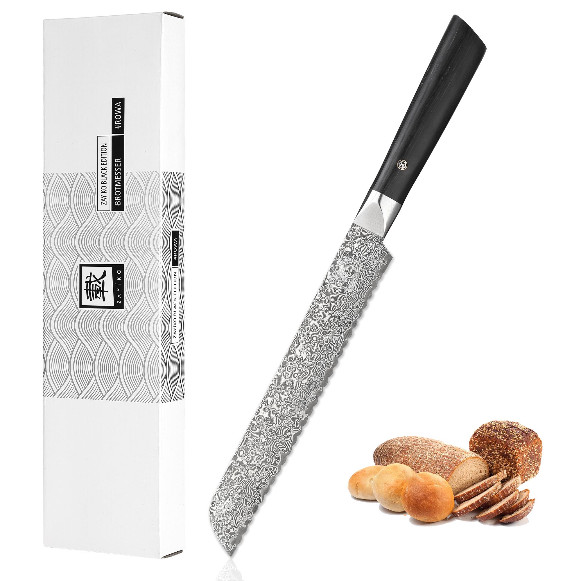 Zayiko Black Edition Brotmesser – 20 cm Damastklinge