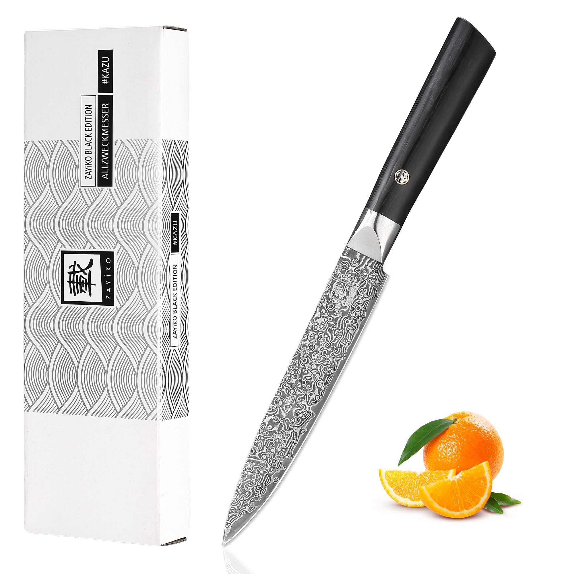 Zayiko Black Edition Allzweckmesser – 12 cm Damastklinge