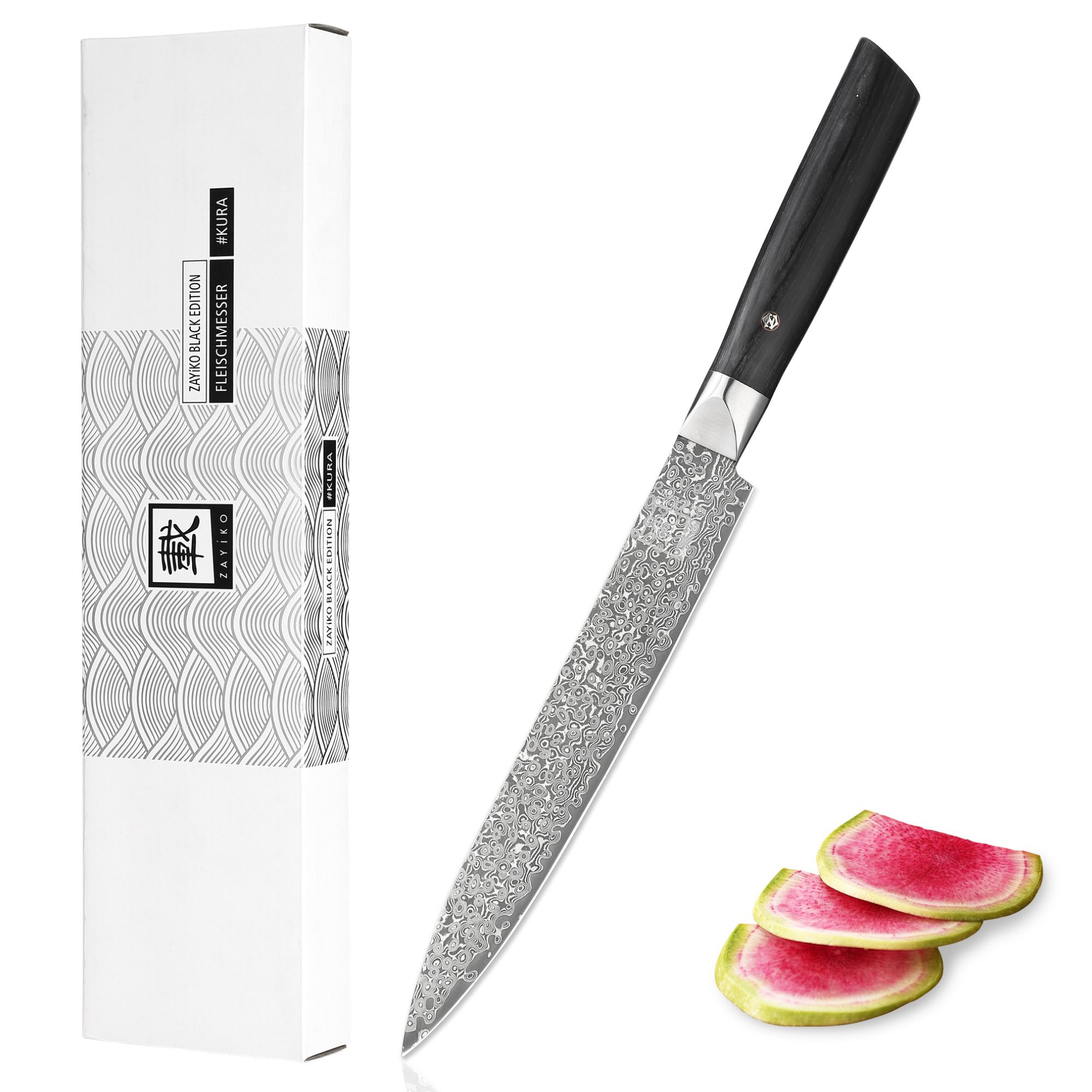 Zayiko Black Edition Tranchier- & Fleischmesser – 20 cm Damastklinge
