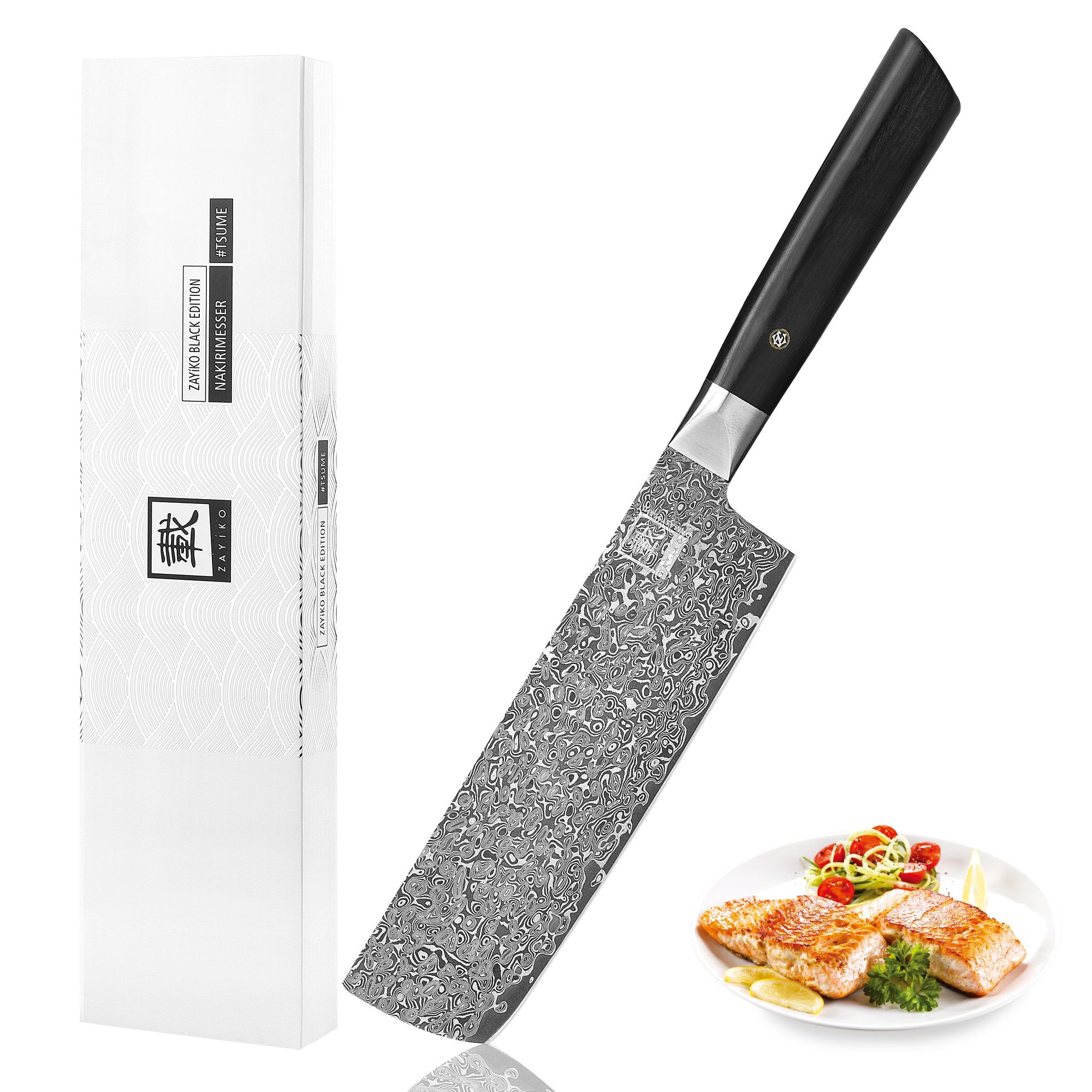Zayiko Black Edition Nakiri Messer – 18,5 cm Damastklinge