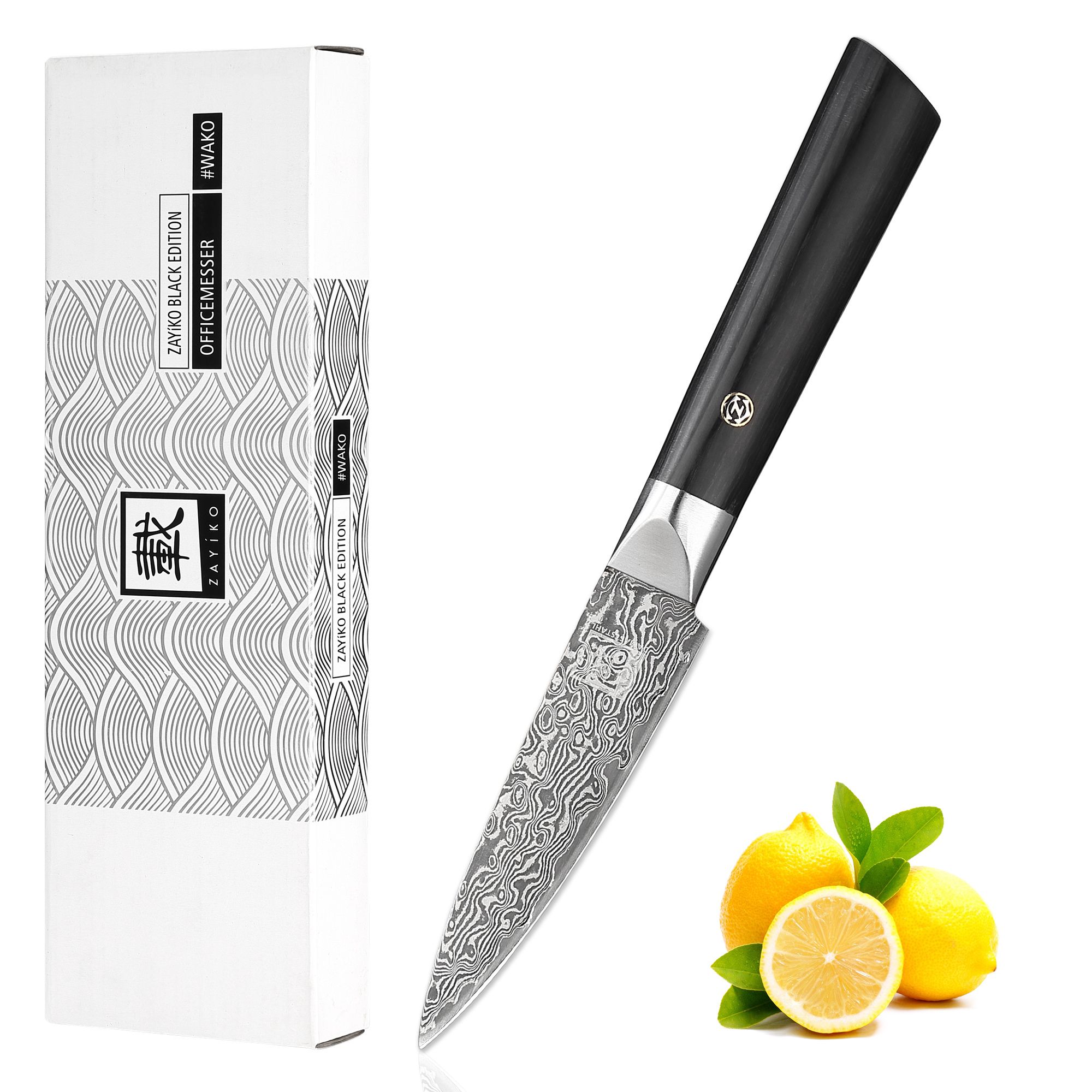 Zayiko Black Edition Officemesser und Spickmesser – 9 cm Damastklinge