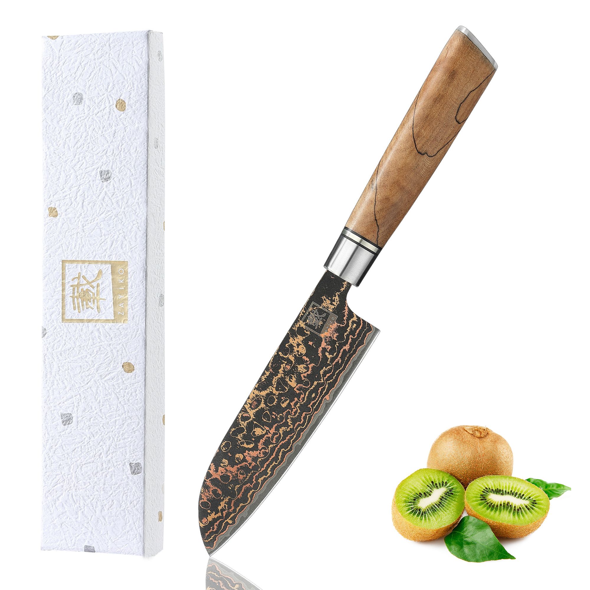 Zayiko BlackMagma Santoku (klein) – 12 cm Damastklinge