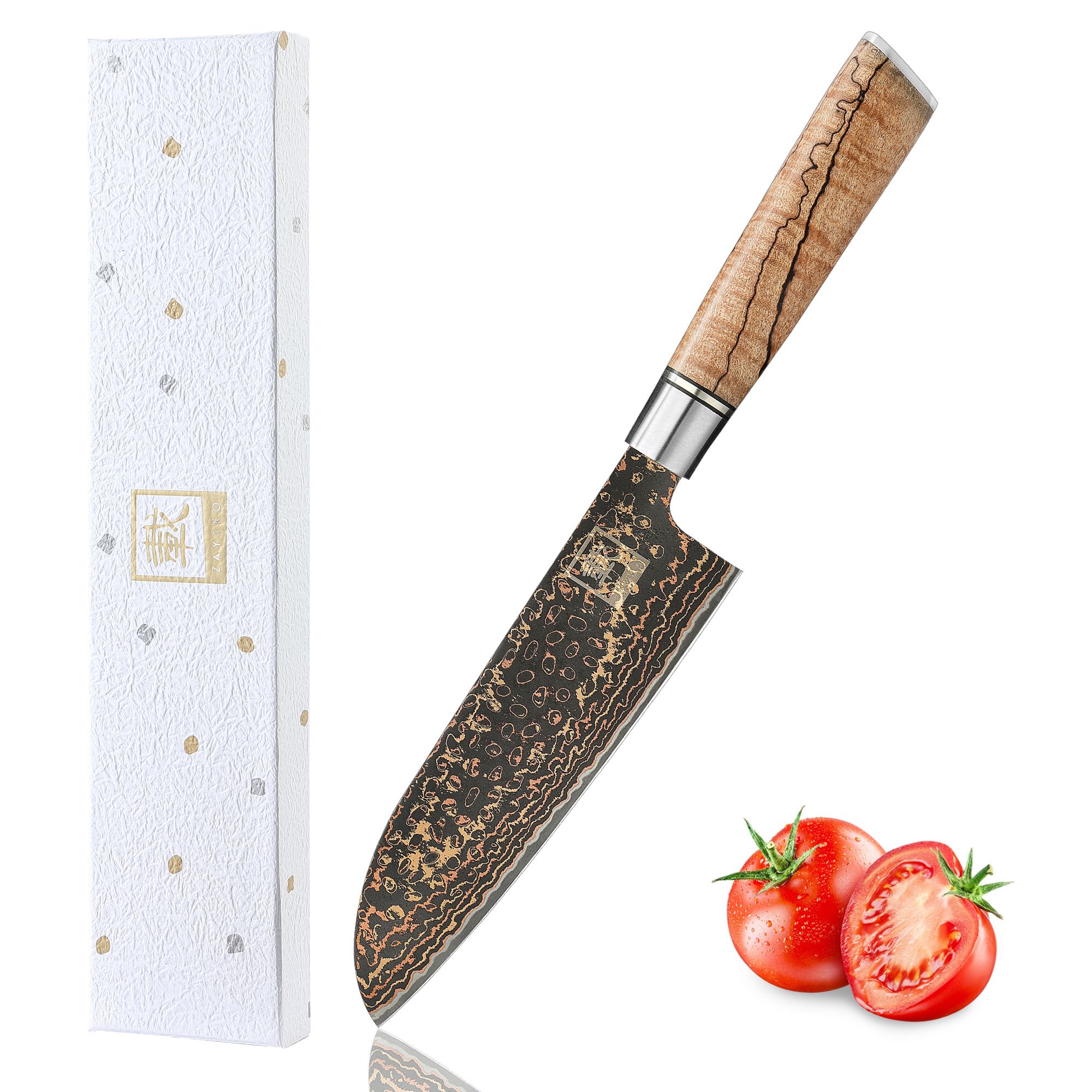Zayiko BlackMagma Santoku – 16,5 cm Damastklinge