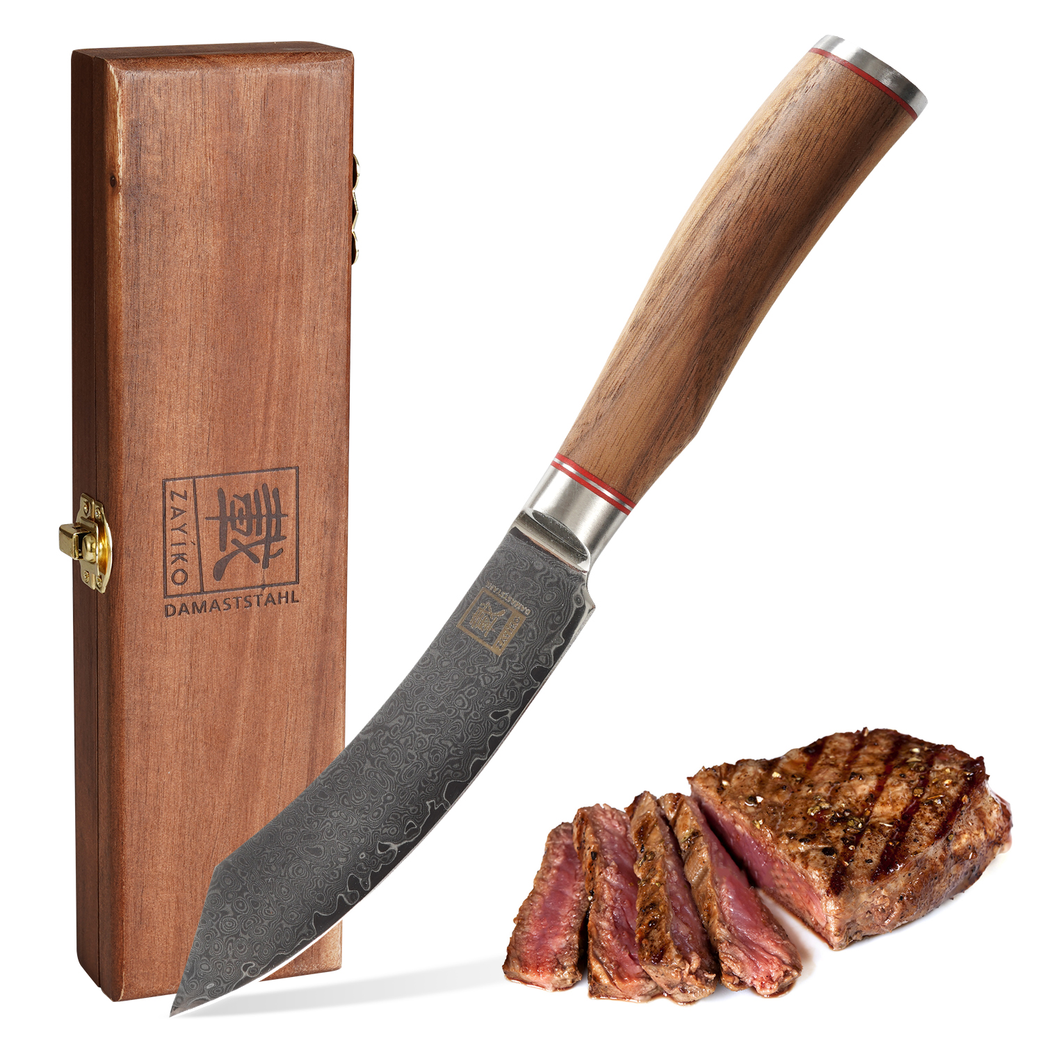 Zayiko Kurumi Steakmesser - 12 cm Damastklinge