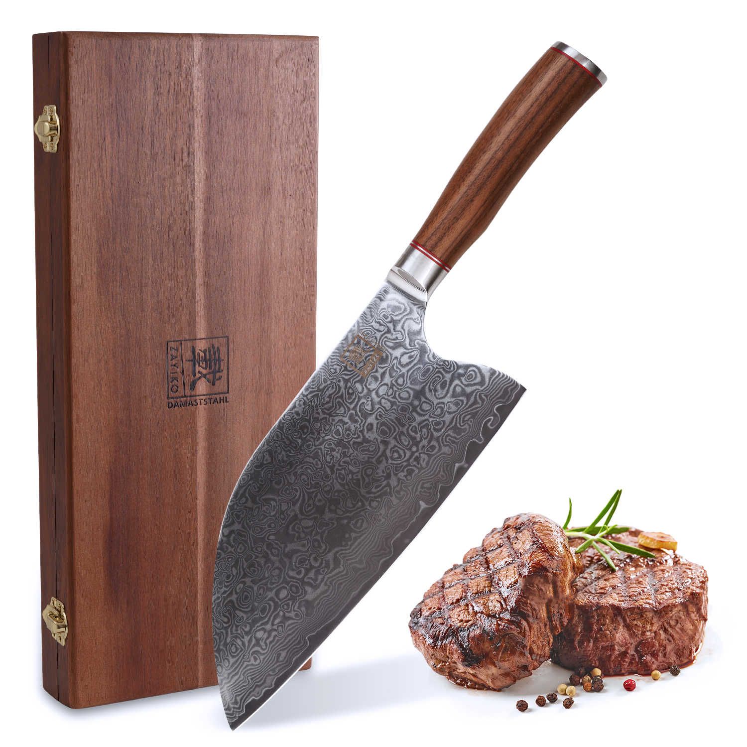 Zayiko Kurumi Kochmesser Chai Dao - 20 cm Damastklinge