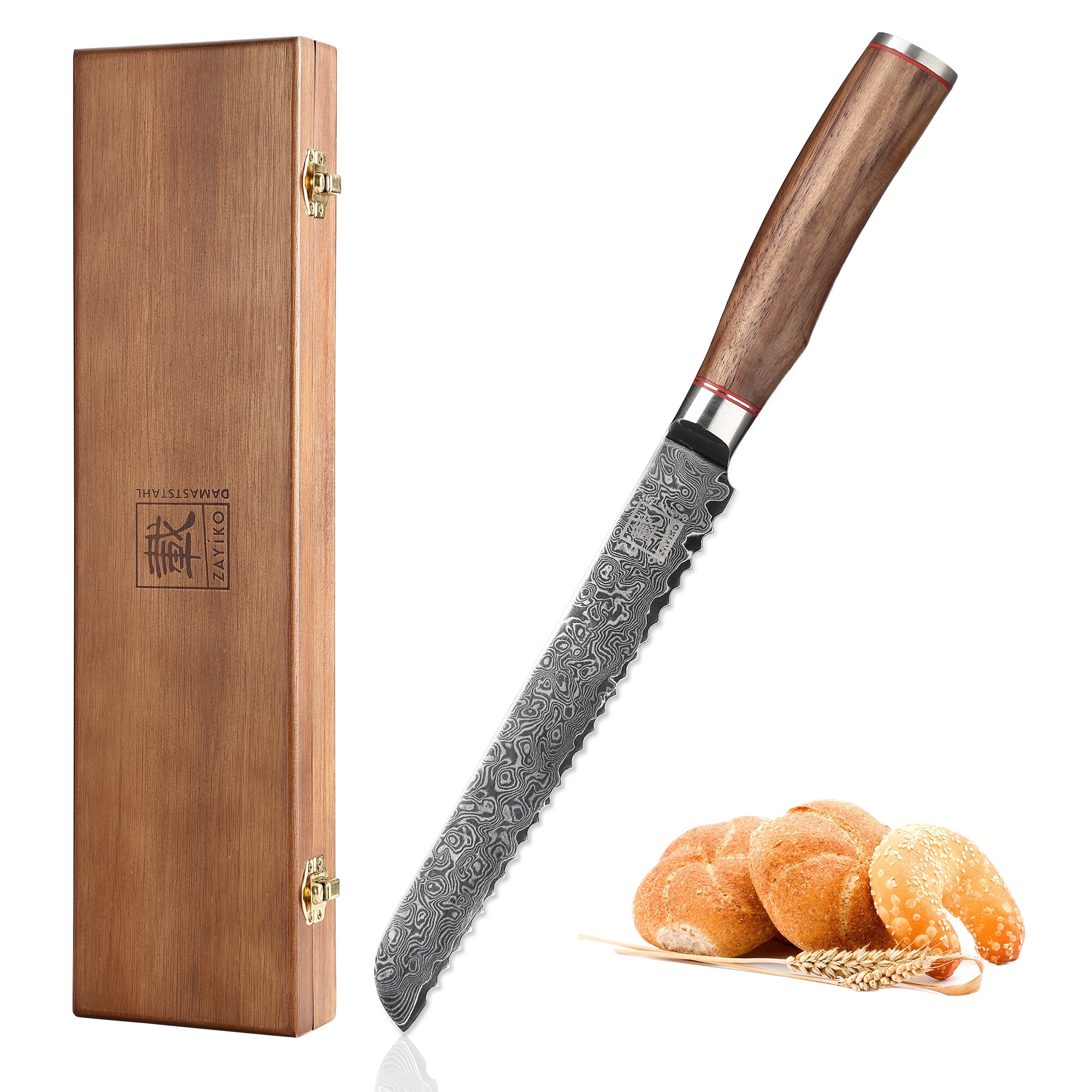 Zayiko Kurumi Brotmesser - 20 cm Damastklinge
