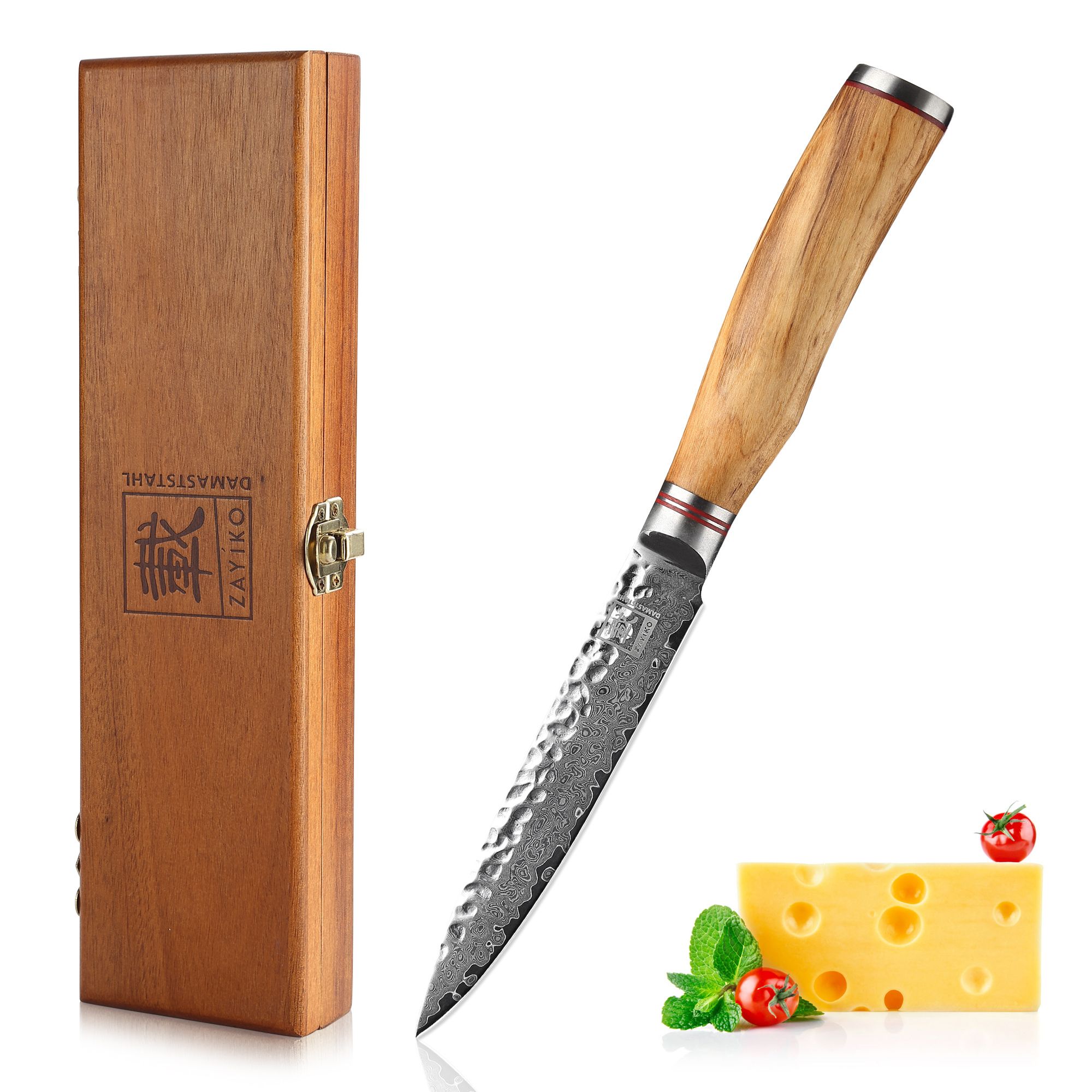 Zayiko Minami Olive Allzweckmesser - 12,5 cm Damastklinge