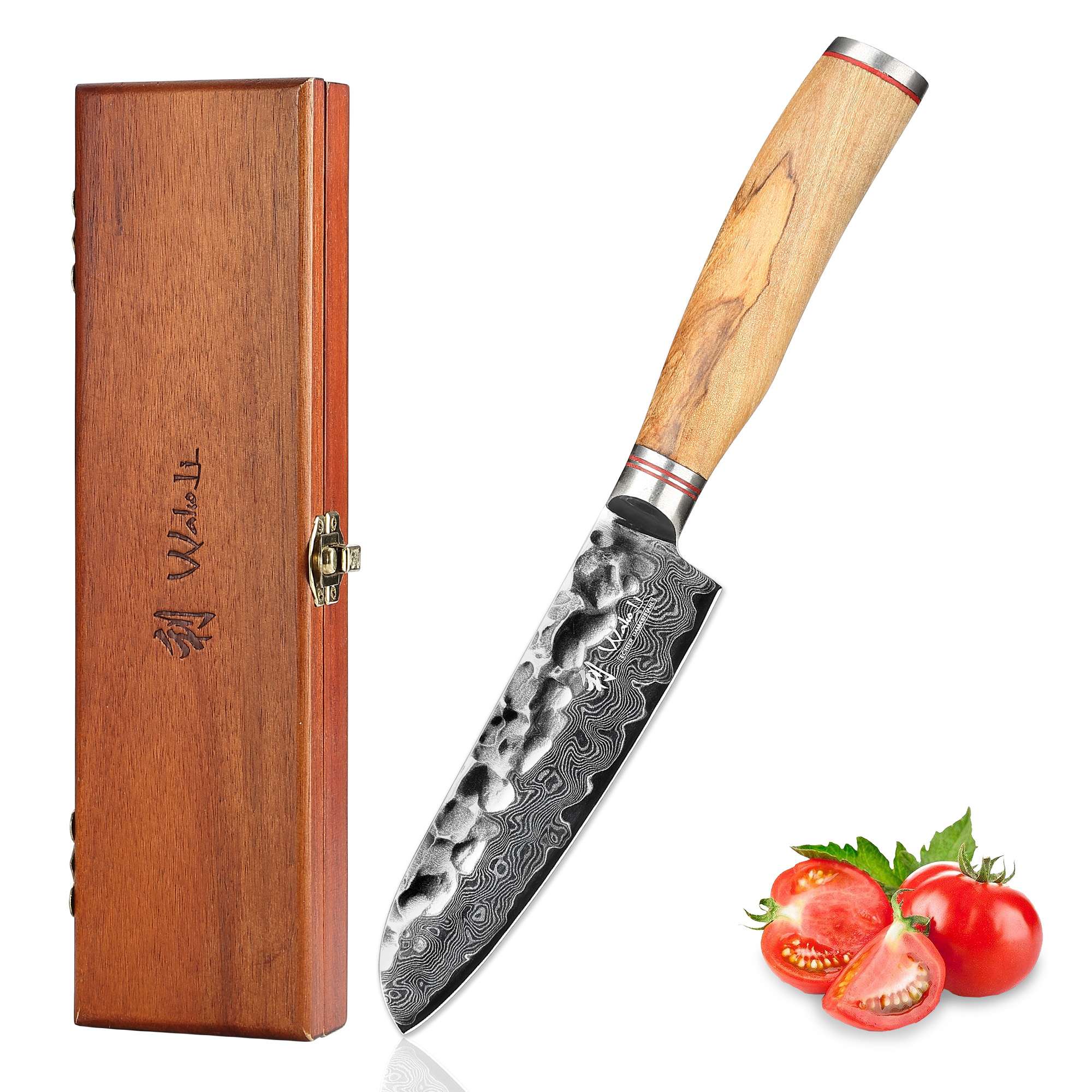 Zayiko Minami Olive Kleines Santokumesser - 12 cm Damastklinge