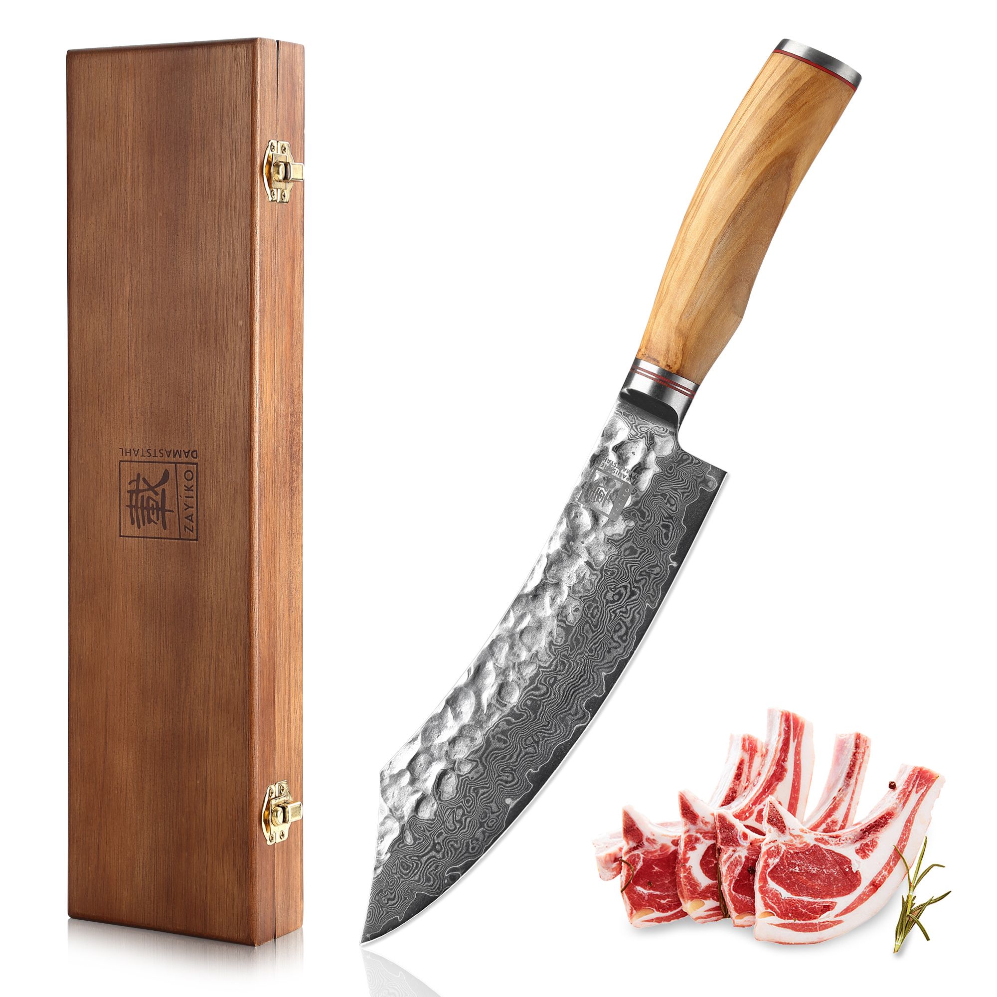 Zayiko Minami Olive Blockmesser - 20 cm Damastklinge