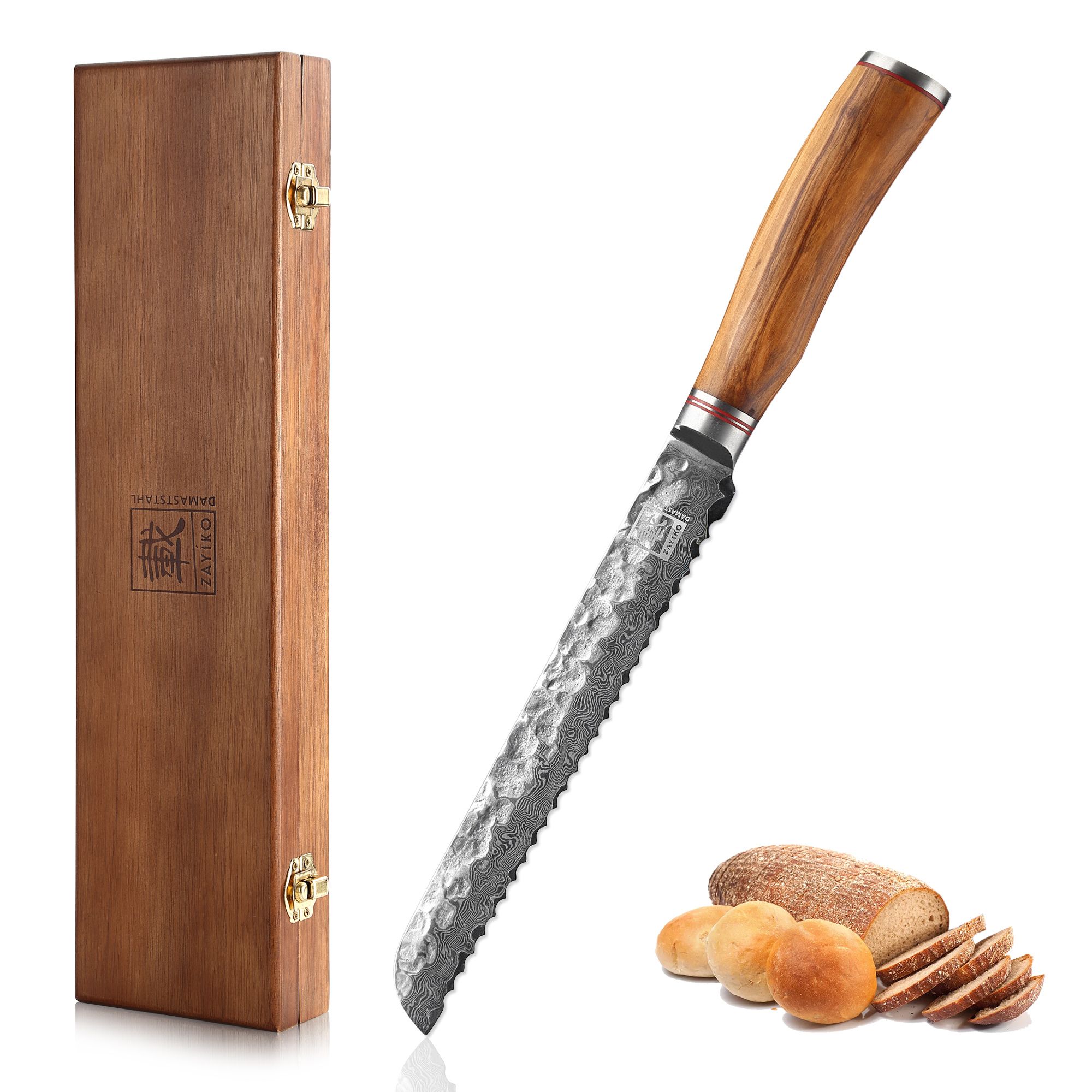 Zayiko Minami Olive Brotmesser - 20 cm Damastklinge