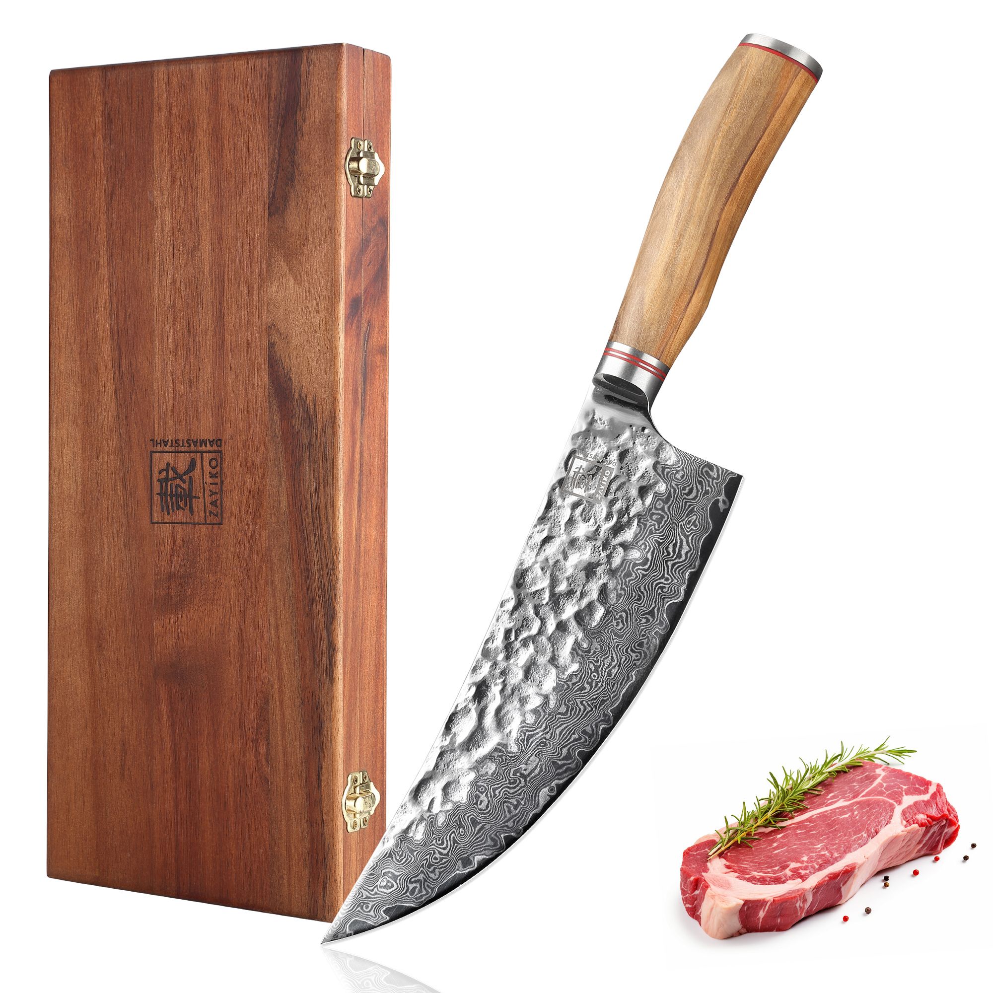 Zayiko Minami Olive Chinesisches Wiegemesser - 20 cm Damastklinge