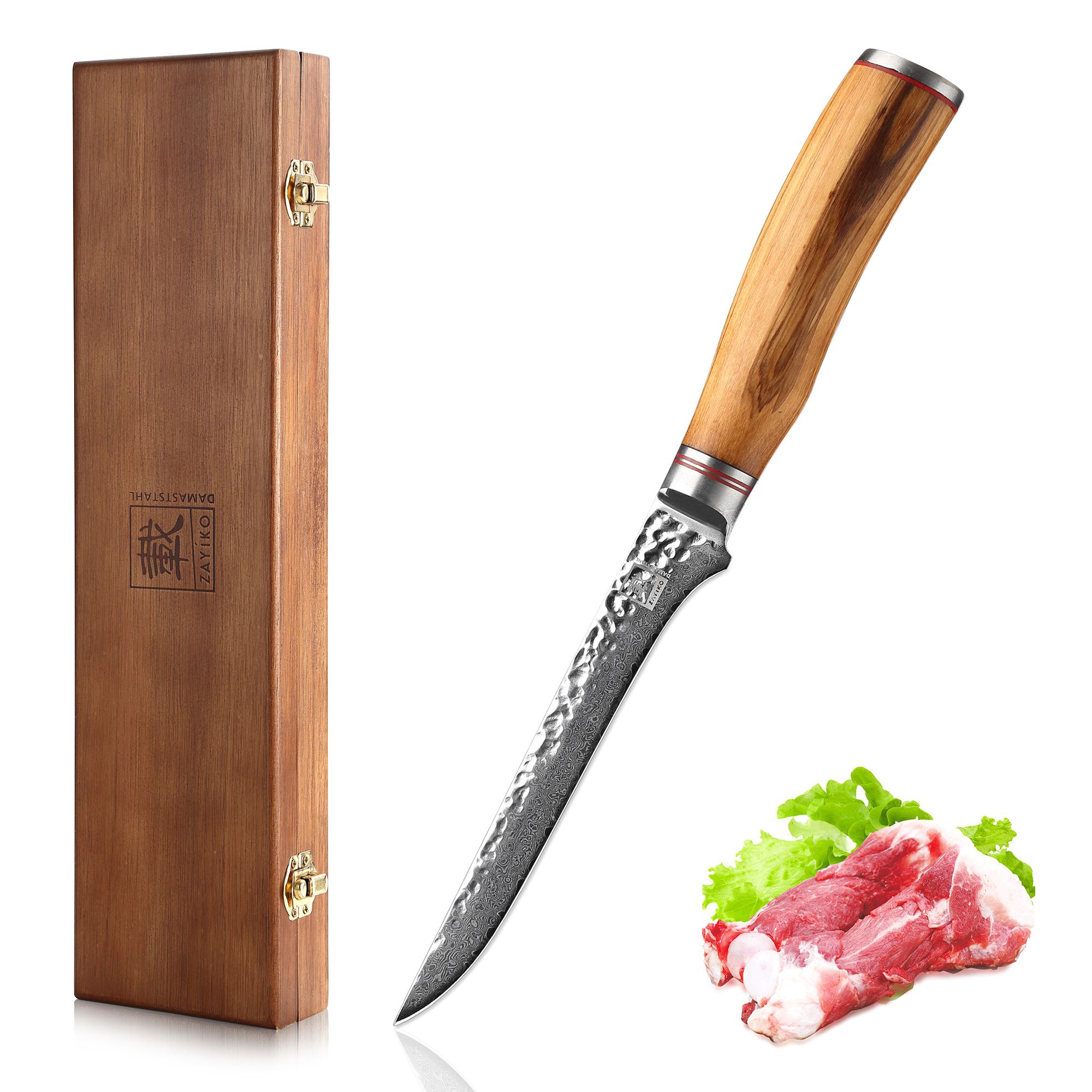 Zayiko Minami Olive Filetiermesser - 16,5 cm Damastklinge
