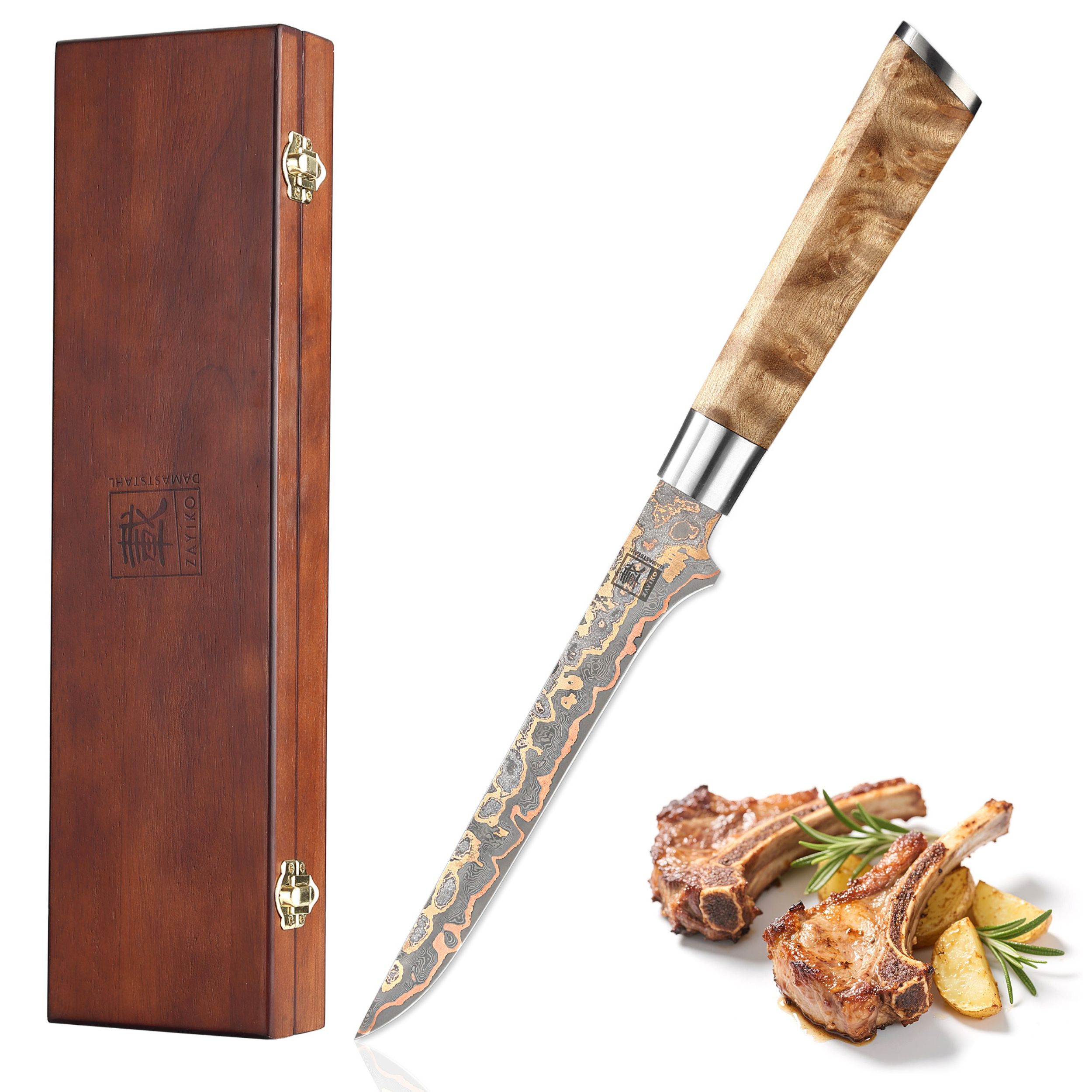 Zayiko MysticMagma Ausbeinmesser 18 cm Ahornwurzelholz