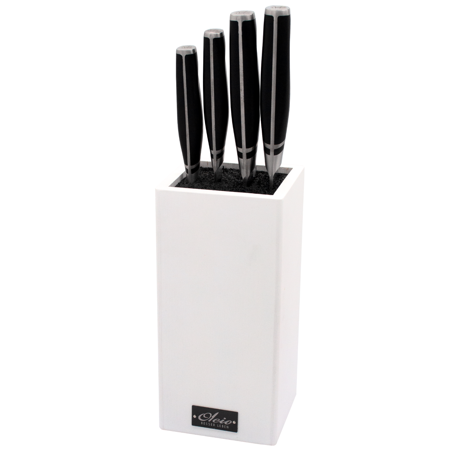 Zayiko 4er Messer-Set - Klingenlängen von 8,50 cm bis 20,50 cm Serie NAMI Gourmet Line inkl. Bambus Messerblock weiß