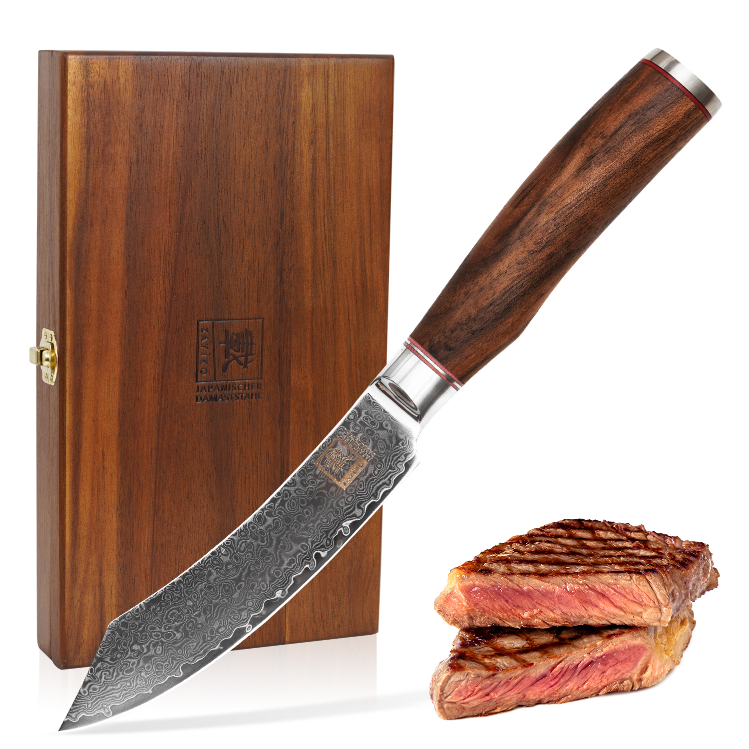 Zayiko Kurumi 4er Steakmesser-Set - 12 cm Damastklingen